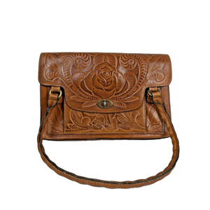 PATRICIA NASH Sanabria Tooled Rose Floral Brown Leather Satchel Handbag